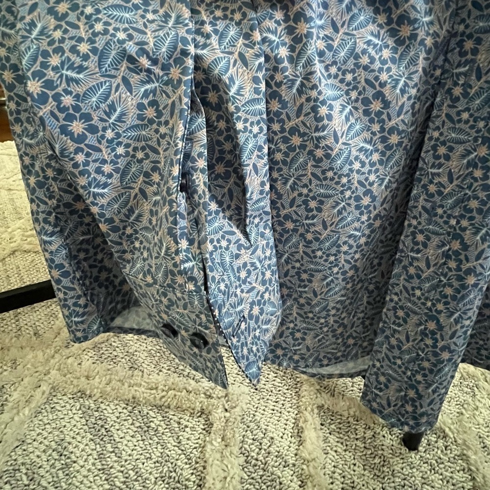 CON.STRUCT MEN'S DRESS SHIRT - 4 way stretch hibiscus leaves blue button down XL - Picture 3 of 9